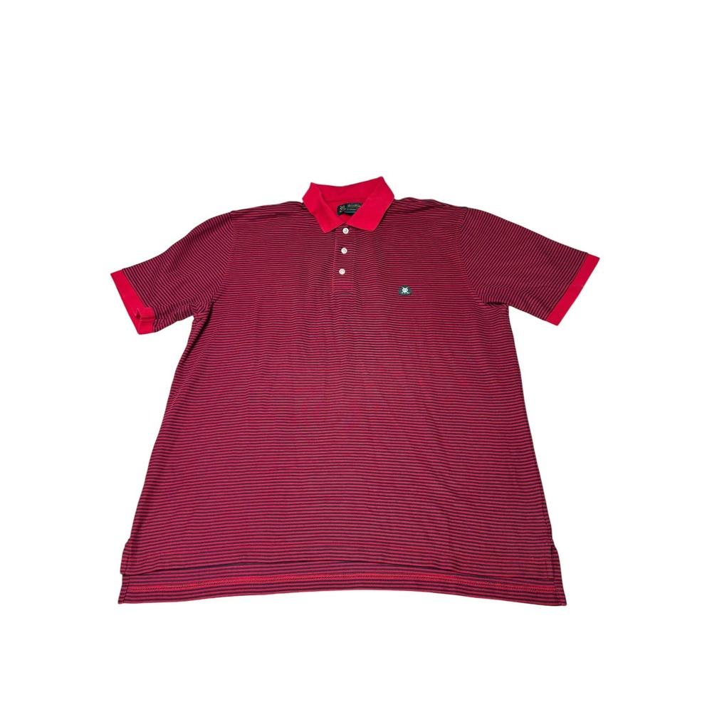 Brooks Brothers St Andrews Links Polo Shirt Men XL Red Navy Striped Cotton Blend
